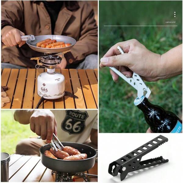 Multifunktionale BBQ Accessoires, Campingkochgeschirr Greifer, Küchenhelfer, Küchenzangen, Heiße Camping Tassen Lifter Pfannenwender Camping Kochtopf Lifter Clips Zangen Halterung für Lagerfeuer Grill Kochen Outdoor Herd Wandern Kaffeetasse