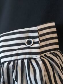 YUXIN 2025春夏韩版条纹拼接衬衫，灯笼袖雪纺拼接，宽松版型，休闲日常女式上衣 - 黑色 - 查看 12