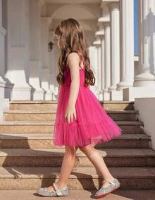 2025Toddler Girls Tulle Dress Rainbow Tutu Birthday Princess Dresses Formal Photo Shoot Outfit Summer Clothes 2-6T'Sprout Style' - 粉色 - 查看 3