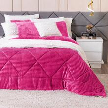 Denver QUEEN Double-Sided Ribbed Blanket Kit 3 Pieces - Comforter Set Blanket In Warm, Soft, Ribbed Microfiber Blanket Winter Decoration Striped Blanket - Rosa Fucsia - Ver 3