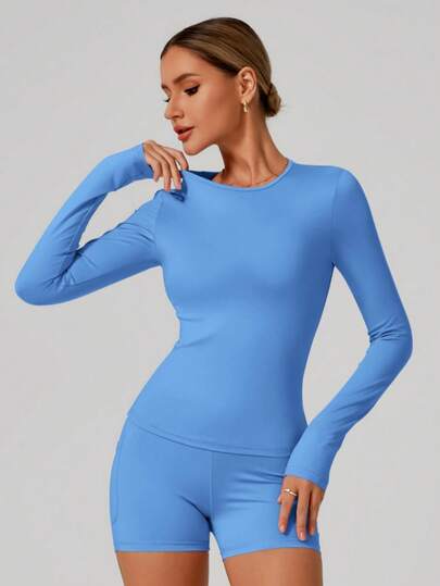 Women's Casual Comfortable Brushed Long Sleeve Yoga Clothing High Stretch Fitness Clothing Pilates Running Exercise Long Sleeve Tops Suitable For Fitness Exercise Wear Fall/Winter