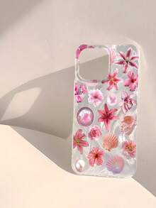 Flower 1pc Minimalist Blue Floral Pattern Shiny Waterproof Shockproof Anti-Slip Soft Phone Case Protective Cover Compatible With Apple - Multicolor - View 3