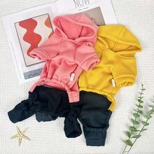 小狗图案单面羊毛连帽连体衣，温暖的四足服装 - 粉色 - 查看 4