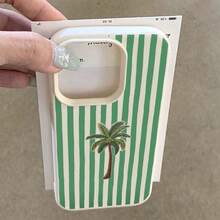 1pc TPU Material Green Striped Coconut Tree Pattern Phone Case Compatible With Apple// Phones - White - View 4
