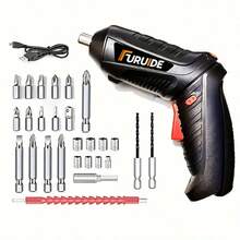 47 PIEZAS Destornillador eléctrico multifuncional, juego de minitaladro eléctrico, regalo de manguera y varios tipos de tornillos, cabezal de batería, interruptor de rotación positivo y reversible, herramientas de reparación del hogar, fácil de transportar, herramienta perfecta para manitas y mecánicos - Negro - Ver 4
