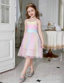 2025Toddler Girls Tulle Dress Rainbow Tutu Birthday Princess Dresses Formal Photo Shoot Outfit Summer Clothes 2-6T'Sprout Style' - 黑色 - 星星薄紗 - 查看 10