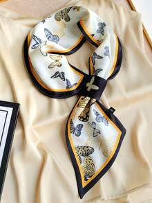 1pc Korean Style Solid Color Scarf Silk-Like Professional Flight Attendant Headband Neck Scarf 2-In-1 For Women