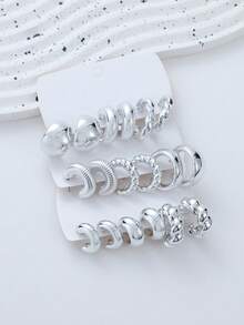 Bộ 3/9 đôi hoa tai hình giọt nước cổ điển đa năng phóng đại hình học, kết cấu dây xoắn hình chữ C, thích hợp cho hàng ngày, tiệc tùng, quà tặng - Bạc - Xem 8