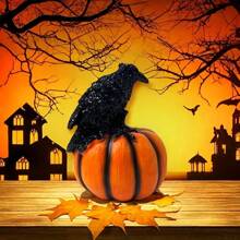 Neue Halloween Party Krähe Kürbis Tier Skulpturen, Harz Handwerke, Geisterfest Dekorationsprops und Ornamente, Halloween Tischdekorationen, Geisterfest Wohnzimmer Büro Schlafzimmer Eckdekofiguren