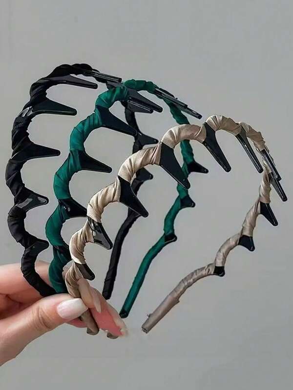 2pcs Stylish Fabric Wave Headband Women Anti-Slip Toothed Hairband For Short Bangs Hair