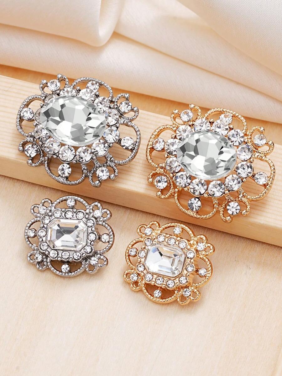 5 件/套复古水钻镶嵌多层金属纽扣，优雅装饰，适用于婚纱、西装、夹克、外套，多功能用于 DIY 工艺品、珠宝盒、鞋子、帽子
