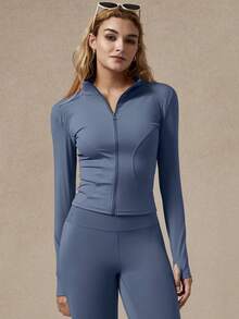 NcmRyu 1 件女士时尚无缝弹力长袖拉链前开运动夹克