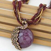 Elegant And Fashionable Bohemian Style Women's Multi-Color Imitation Opal Pendant Necklace Gift Brand New Retro Style, A Variety Of Colors For You To Choose, Suitable For Daily Wear, Versatile And Good-Looking - Red - View 11