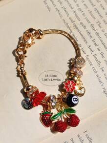 1 件红色樱桃串珠手链、1 件时尚可爱草莓手链、1 件 8 球手链、Y2K 街头风格 DIY 手链