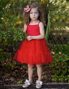 2025Toddler Girls Tulle Dress Rainbow Tutu Birthday Princess Dresses Formal Photo Shoot Outfit Summer Clothes 2-6T'Sprout Style' - 紅色 - 查看 2