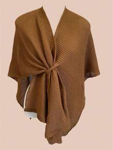 Stylish Women's Knitted Vest Poncho Kimono Cape - Màu nâu  Mocha - Xem 4