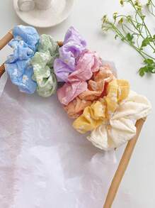 7pcs Women Cute Floral Print Large Hair Scrunchies, Ponytail Holders, Casual Elastic Hair Ties For Daily Use, Polyester Material, Scrunchy Hair Ties, Hair Bobbles