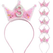 1个生日皇冠发箍，适合3-9岁儿童，公主风头饰，粉色发饰，生日礼物发箍，发带，发圈，秋季款，女士发箍 - 彩色 - 查看 1