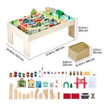 Train Table, 84 Multicolor Pieces Wooden Kids Activity Table With Collapsible Storage Bin, 3-In-1 Wooden Train Set For Gaming, Drawing, Reading, Eating, Creative Toy Set For Kids Ages 3+ - 84 Multicolor Pieces - View 10
