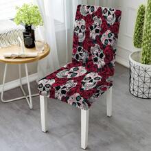 1 件/2 件/4 件/6 件万圣节花卉和骷髅印花节日家居装饰椅套，高弹力全套可拆卸可洗椅子保护套，适用于家庭、季节性装饰