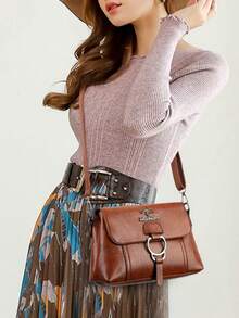 Damen Schultertasche aus PU in Unifarbe mit verstellbarem Trageriemen