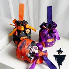 1pc Halloween Drawstring Bag, Trick Or Treat Candy Gift Bag, Pumpkin Bag