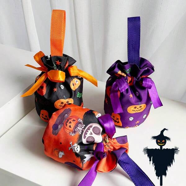 1pc Halloween Drawstring Bag, Trick Or Treat Candy Gift Bag, Pumpkin Bag