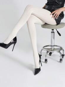 1条女士纯色竖条纹透明连裤袜，无缝紧身连裤袜，适合居家、办公、派对、户外、休闲和度假穿着，舒适保暖。 - 彩色 - 查看 4