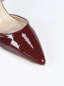 女士酒红色尖头高跟鞋，交叉带，镂空鞋，带扣，金色装饰，舒适百搭 - 酒紅色 - 查看 7