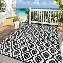TAIMASI Extra Large Reversible Camping Mat – Weatherproof & Portable Floor Mat For Outdoor Adventures (Beach/Picnic/Backyard) – Easy-Clean Design – Perfect For: • Labor Day Outdoor Entertaining • Thanksgiving Backyard Gatherings • Christmas Gift For Camping Lovers • New Year's Adventure Essentials - 黑與白 - 查看 2