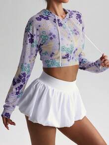 Women's Fashion Printed Comfortable Hooded Zip-Up Long Sleeve Knit Sports Jacket - Multicolor - View 3