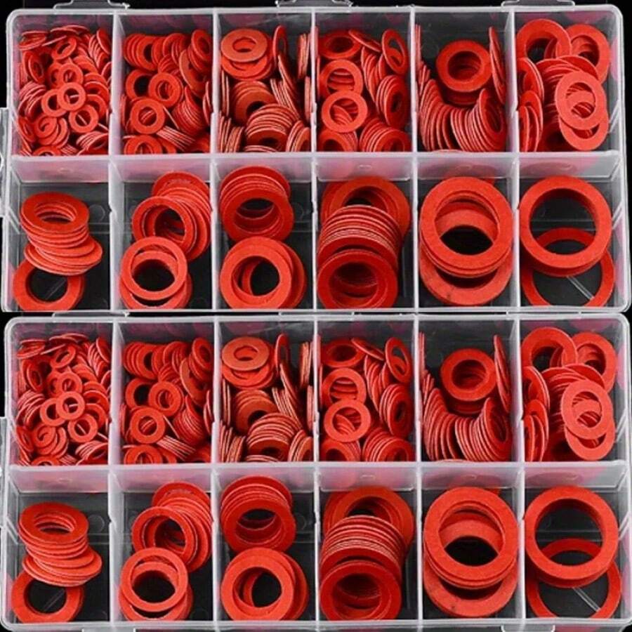 600 Peças Kit de Assortimento de Arruelas Planas de Aço Vermelho Portáteis - Arruelas de Isolamento sem Rosca para Parafusos de M10 a M32, Gaxetas Redondas Leves e Duráveis para Tomadas de Energia, Interruptores - Tamanhos Variados, com Caixa de Armazenamento