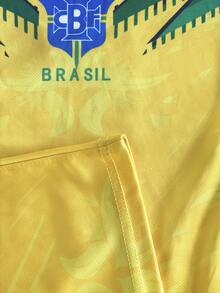 Customized Men Brazilian Style Soccer Jersey, Comfortable Round Neck Sports Sweatshirt, Can Customize Name & Number, Suitable For Football Training, Casual Daily Wear, Gift - Yellow - View 6