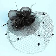 1pc Bridal Headdress Vintage Veil Banquet Dress Net Yarn Feather Cocktail Dress Hair Accessory