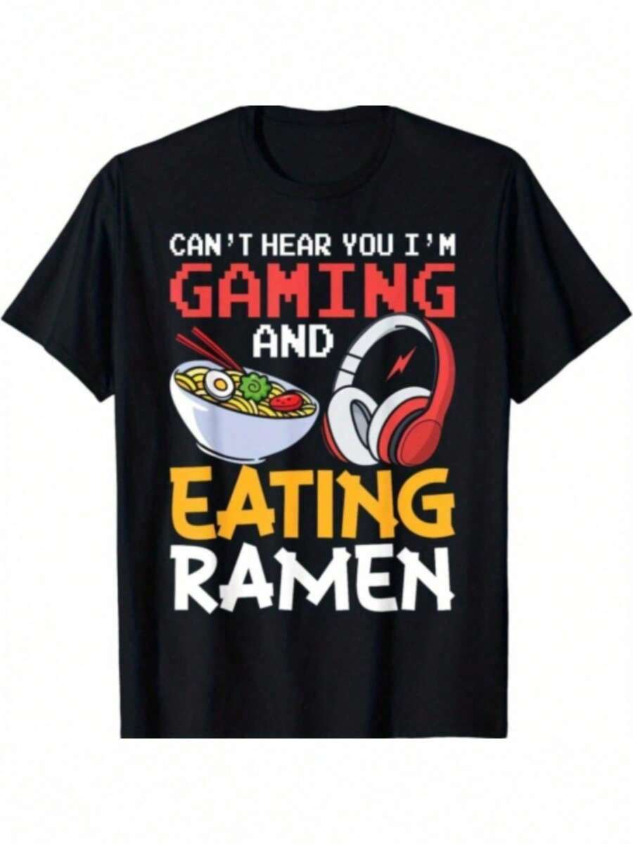 Camiseta unisex divertida "No te escucho, estoy jugando y comiendo ramen" regalo para gamers - Negro - Ver 1