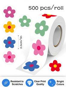 500 pièces/rouleau Autocollants de fleurs colorées, 1 pouce rond, 6 couleurs, enveloppes, cartes, tasses, scrapbooks DIY décor, emballage cadeau autocollant PVC - Multicolore - Voir 9