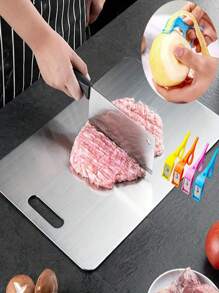 1pc Stainless Steel Dual-Sided Cutting Board - 100% Pure Titanium Kitchen Chopping Board, Hygienic & Durable Front Edge, Japanese Medical Grade Titanium 2-In-1 Kneading & Rolling Board, For Meat, Vegetables, Fruits - Ideal Kitchen Accessory! Random Color