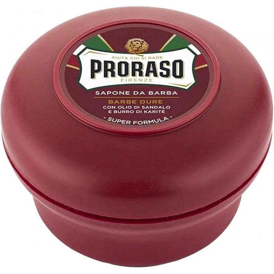 Proraso Shaving Soap Including Bowl, 150 Ml, Nourishing And Moisturizing Shaving Soap For Men With Sandalwood & Shea Butter, Made In Italy, Red