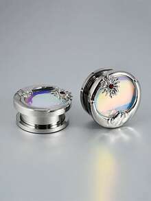 2 件装月亮和太阳蓝色渐变闪光耳道和耳塞医用钢滑轮穿孔鞍形耳重强化扩张器穿孔耳环 - 1對太陽月亮耳廓 - 查看 12