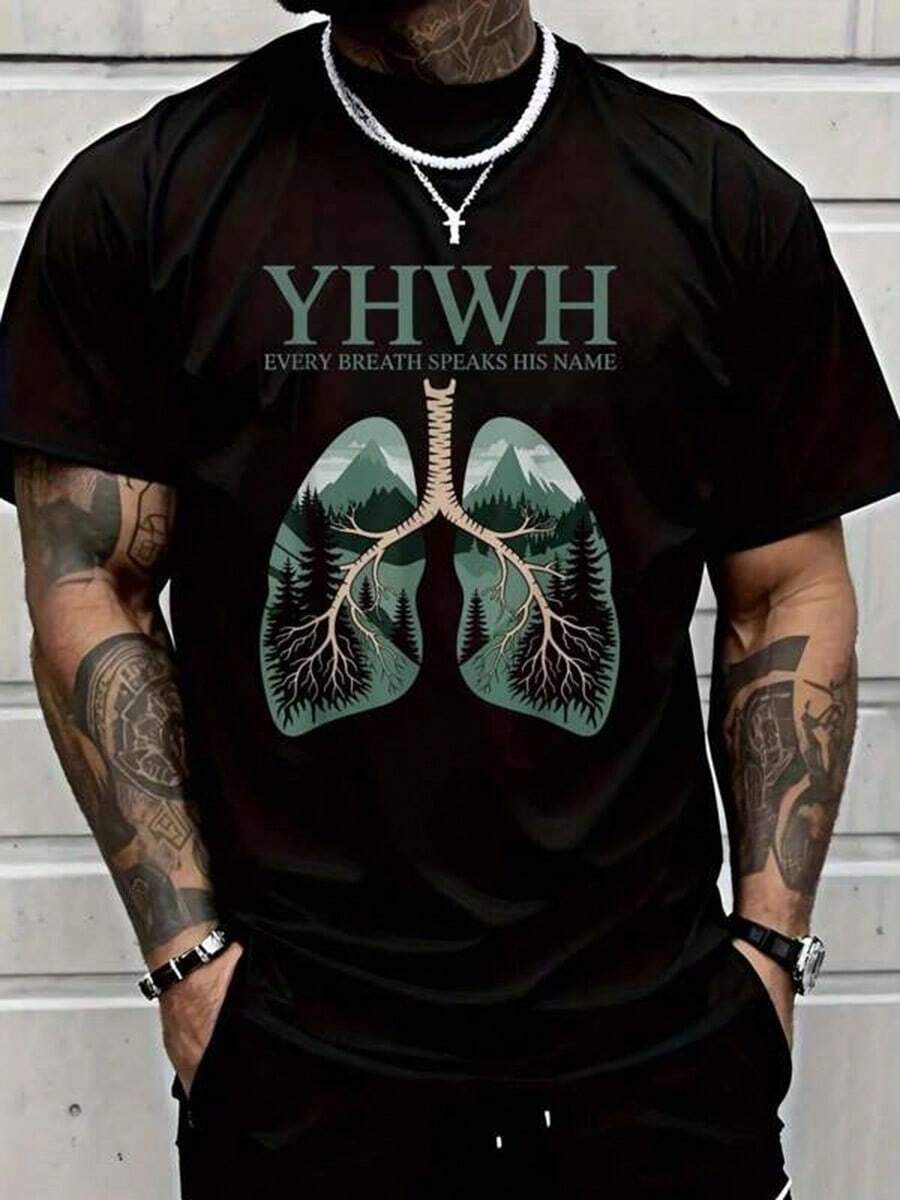 YHWH Every Breath Speaks His Name Yahweh T-Shirt Vintage Shirts Graphic Tees Men Camisas Para Hombre Funny Shirts Printed & Shipped In USAcamisetas De Hombre,Black Graphic TeesHalloween,Halloween,Ghost Street,Carnival,Thanksgiving,Playera De Hombre,Men Graphic Tees,Oversized T Shirt Men, - 黑色 - 查看 1