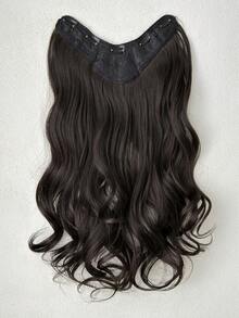 24英寸V型渐变色夹式接发，自然波浪卷合成纤维假发 - 黑棕色 - 查看 4