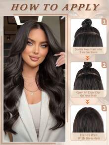 24英寸V型渐变色夹式接发，自然波浪卷合成纤维假发 - 黑棕色 - 查看 9