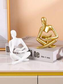 1pc Abstract Figurative Reading Book Decor, Nordic Style Luxe Resin Reading Person Tabletop Ornament, Suitable For Living Room, Study, Cafe Decoration - A Housewarming Gift For Readers And Intellectuals - Multicolor - View 7