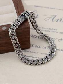 1pc Fashionable Vintage Tang Dynasty Lion Dance Mountain Pattern Charm Bracelet, Luxury Casual Jewelry Gift For Men