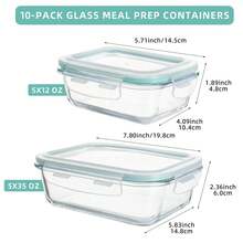 20 recipientes de vidrio para preparar comidas con ventilación de vapor, recipientes para almacenar alimentos con tapas herméticas, para el control de porciones del almuerzo en el hogar, la cocina y la oficina (10 recipientes + 10 tapas), aptos para congelador y refrigerador. - verde menta - Ver 3