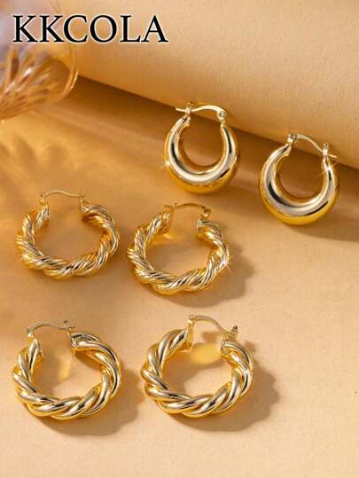 KKCOLA 1 Pair Fashion Summer Twist Hoop Earrings, Jewelry Gift For Parties, Holidays, Daily Matching, Suitable For Lover, Mom, Daughter
