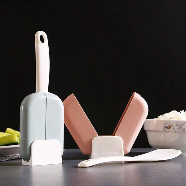 1 pièce Ensemble support de cuillère à riz autoportant à ouverture/fermeture automatique avec couvercle anti-poussière, grande taille pour usage domestique