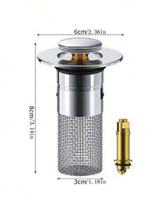 1pc Pop-Up Sink Drain, Stainless Steel Mesh + Chrome Plated Plastic Body, Fits Bathroom Basin Drain Catcher, Anti-Clogging, Confirm Size Compatibility Before Purchase, Suitable For 3.4-4.0cm Water Outlet Diameter