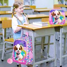 3PCS Girls Dog Bookbag, 16" Kids Backpackwith Lunch Box, School Bag For Elementary Prechool Toddler