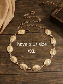 EP Plus Size 1pc BOHO Women Metal Carved Oval Gold Chain Waist Belt, Suitable For Dresses, Beach Vacation, Party, Music Festival, Holiday Gift, Easter, Oversized XXL School